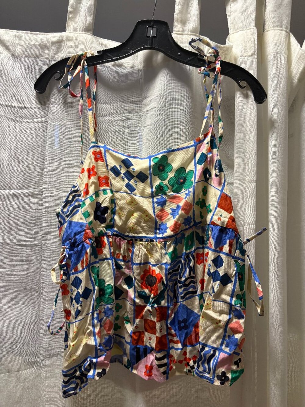 FRNCH Paris — Graphic Print Tie-Shoulder Babydoll Cami Top NWT (M)